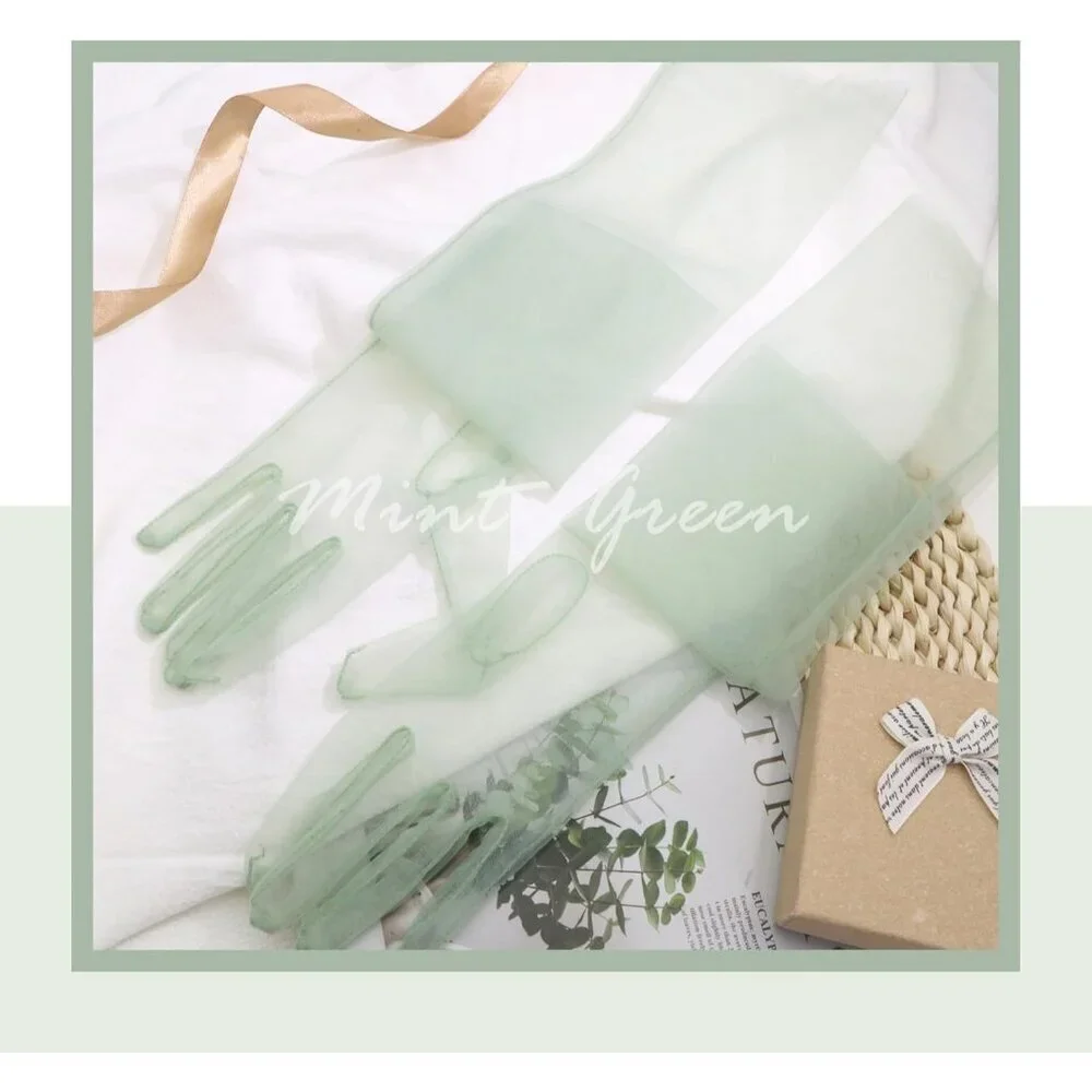 Women's Green Long Tulle Pearl Long Sleeves Gloves Bridal Party Prom Costumes